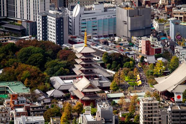Zooming in, you see buildings, temples, and other signs of Eastern life that stand out fo this Westerner.