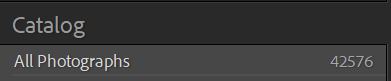 Lightroom screenshot showing 42576 photographs in the catalog